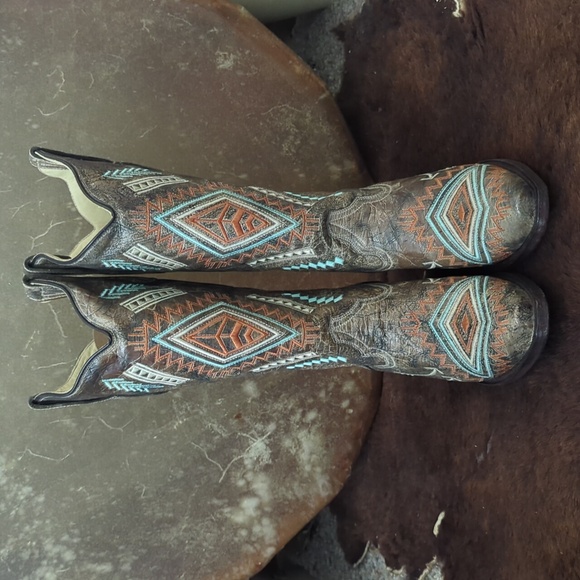 CORRAL E1037 snip toe distressed leather Aztec/Southwest cowgirl boots sz 8 NEW - Picture 9 of 16